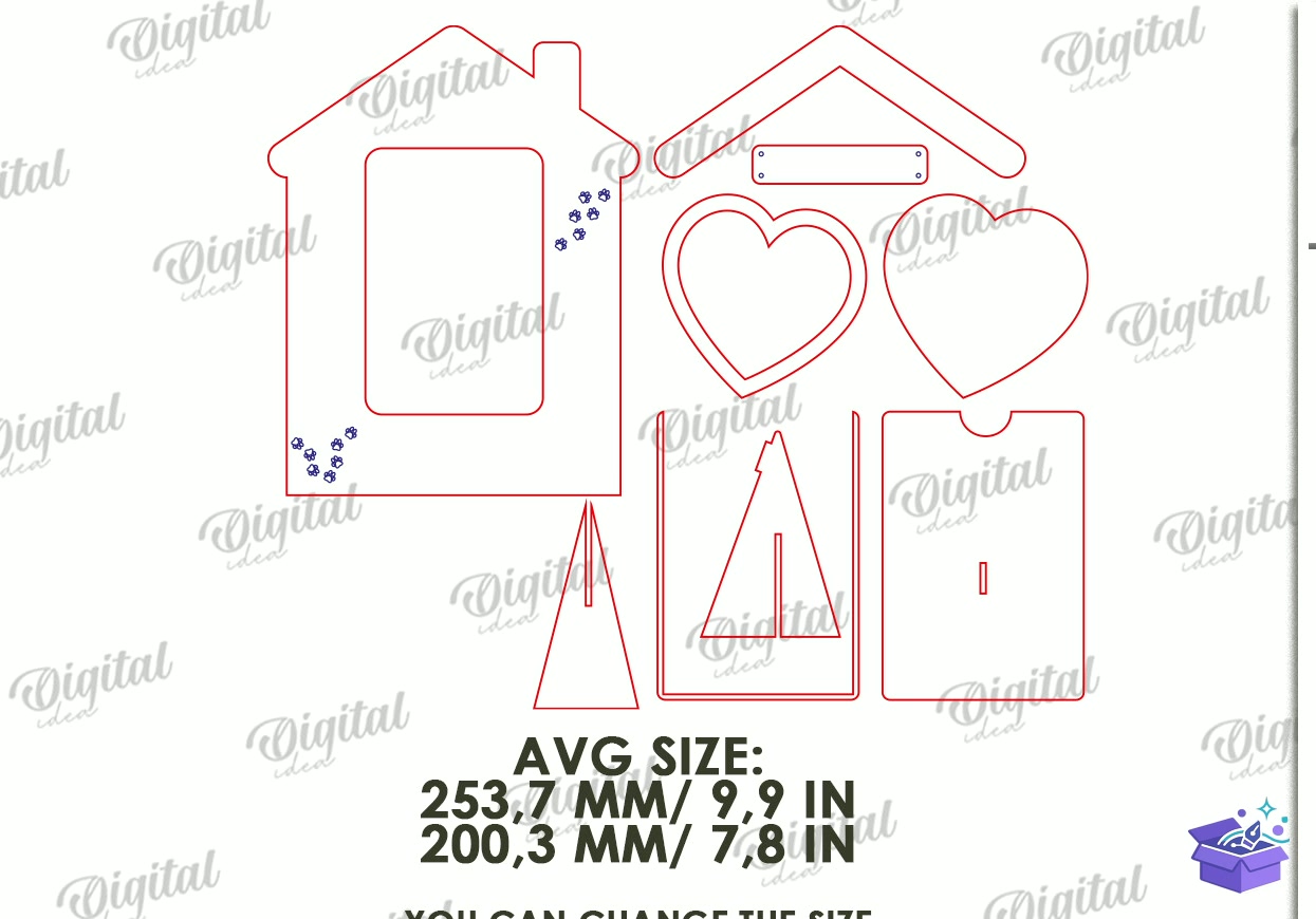Pet Paw Print Photo Çerçeve Laser - Tasarım Çizim Dosyası (SVG, DXF, EPS, PNG) önizleme 6