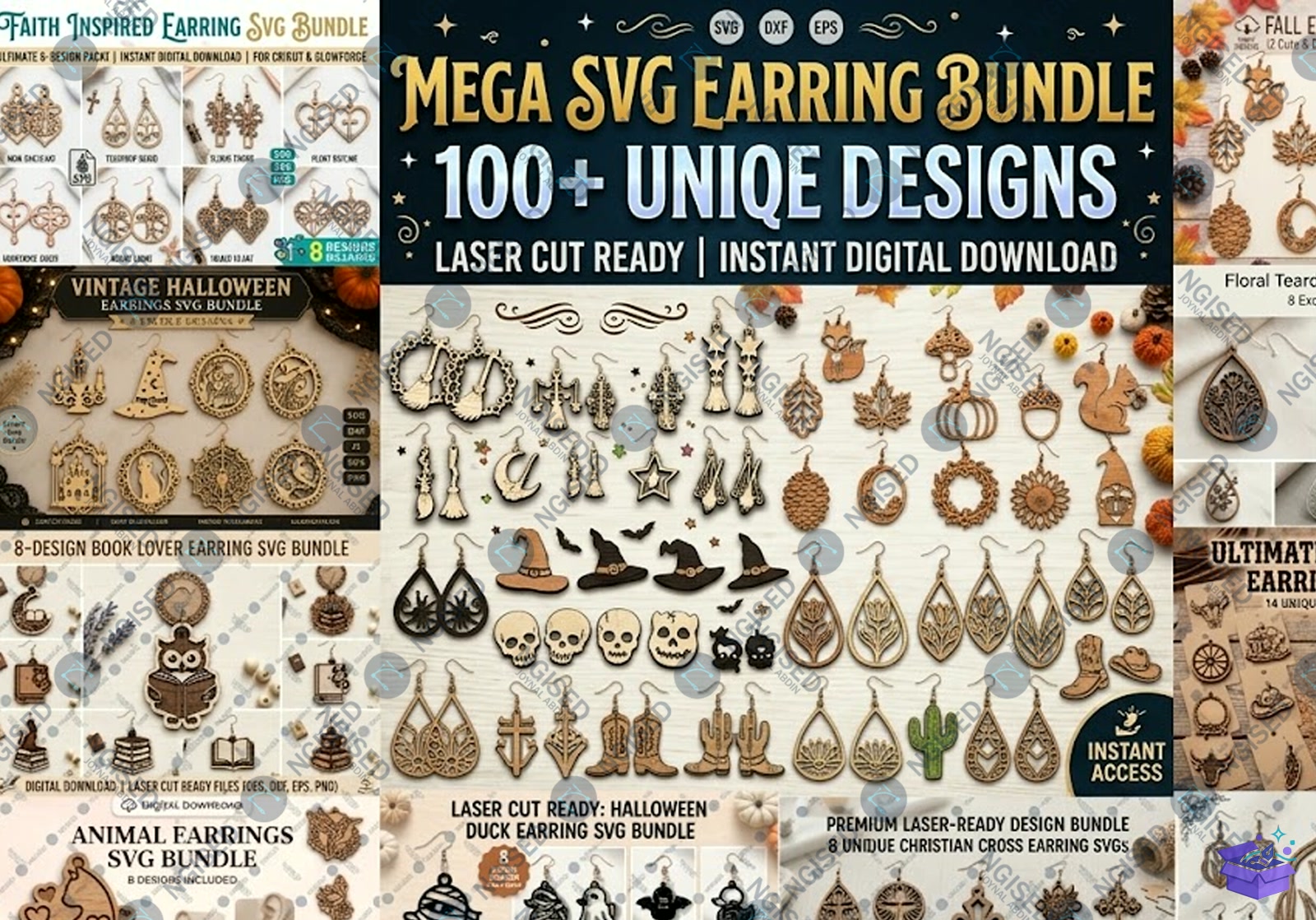 Lazer Kesim Küpe Mega SVG - Tasarım Çizim Dosyası (SVG, DXF, EPS, PNG) - Lazer Kesim Dosyaları İndir (DXF, SVG, EPS)