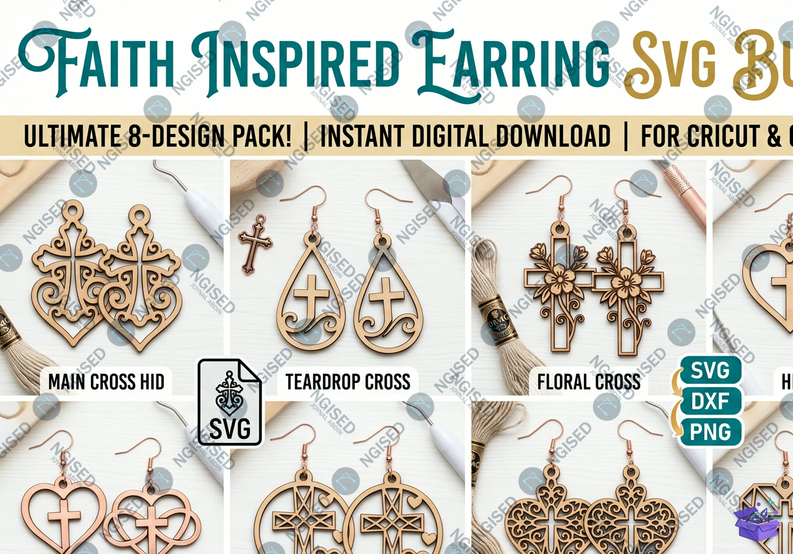 Lazer Kesim Küpe Mega SVG - Tasarım Çizim Dosyası (SVG, DXF, EPS, PNG) önizleme 5