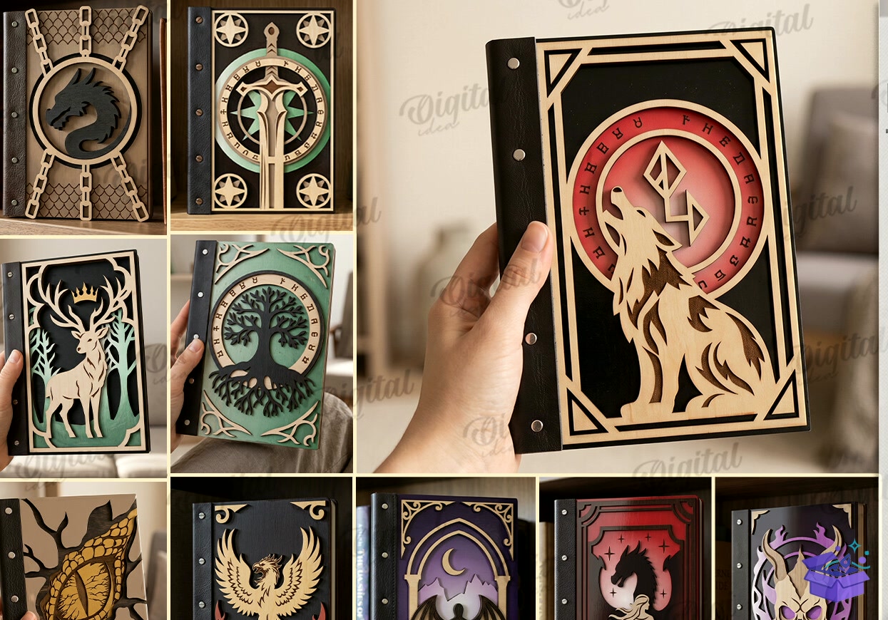 Fantasy Notebook Covers Lazer Kesim - Tasarım Çizim Dosyası (SVG, DXF, EPS, PNG) - Lazer Kesim Dosyaları İndir (STL, 3MF, DXF)