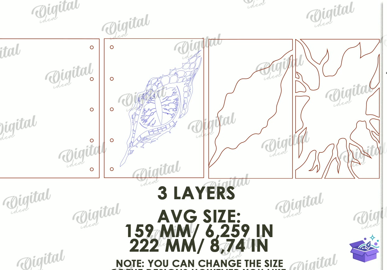 Fantasy Notebook Covers Lazer Kesim - Tasarım Çizim Dosyası (SVG, DXF, EPS, PNG) önizleme 3