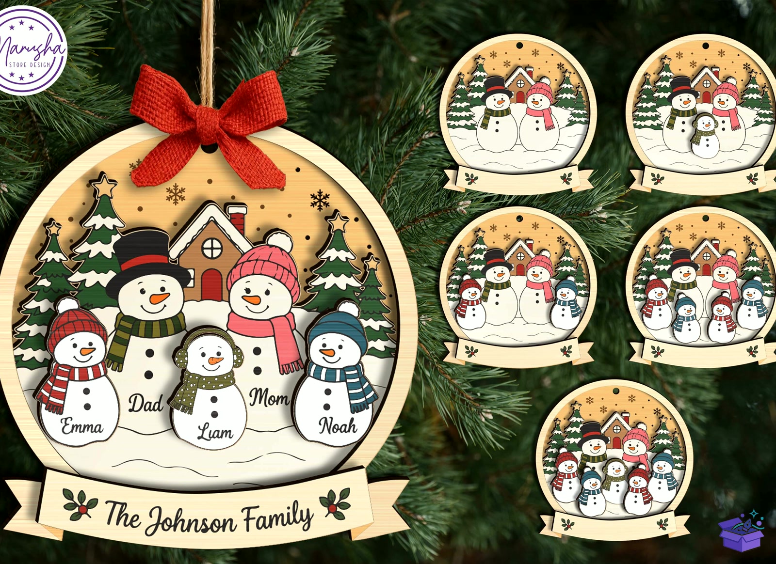 Personalized Snowman Family Süs SVG - Tasarım Çizim Dosyası (SVG, DXF, EPS, PNG) - Lazer Kesim Dosyaları İndir (DXF, SVG, EPS)