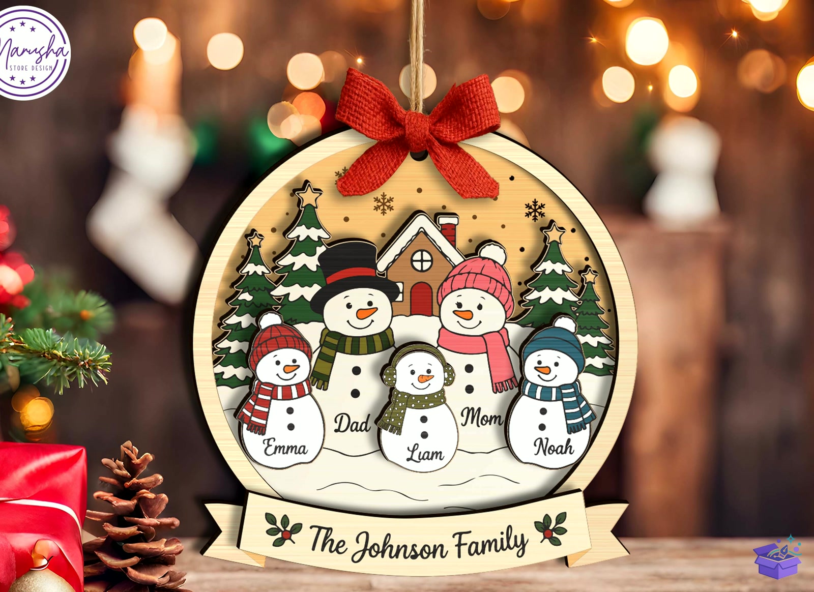 Personalized Snowman Family Süs SVG - Tasarım Çizim Dosyası (SVG, DXF, EPS, PNG) önizleme 2
