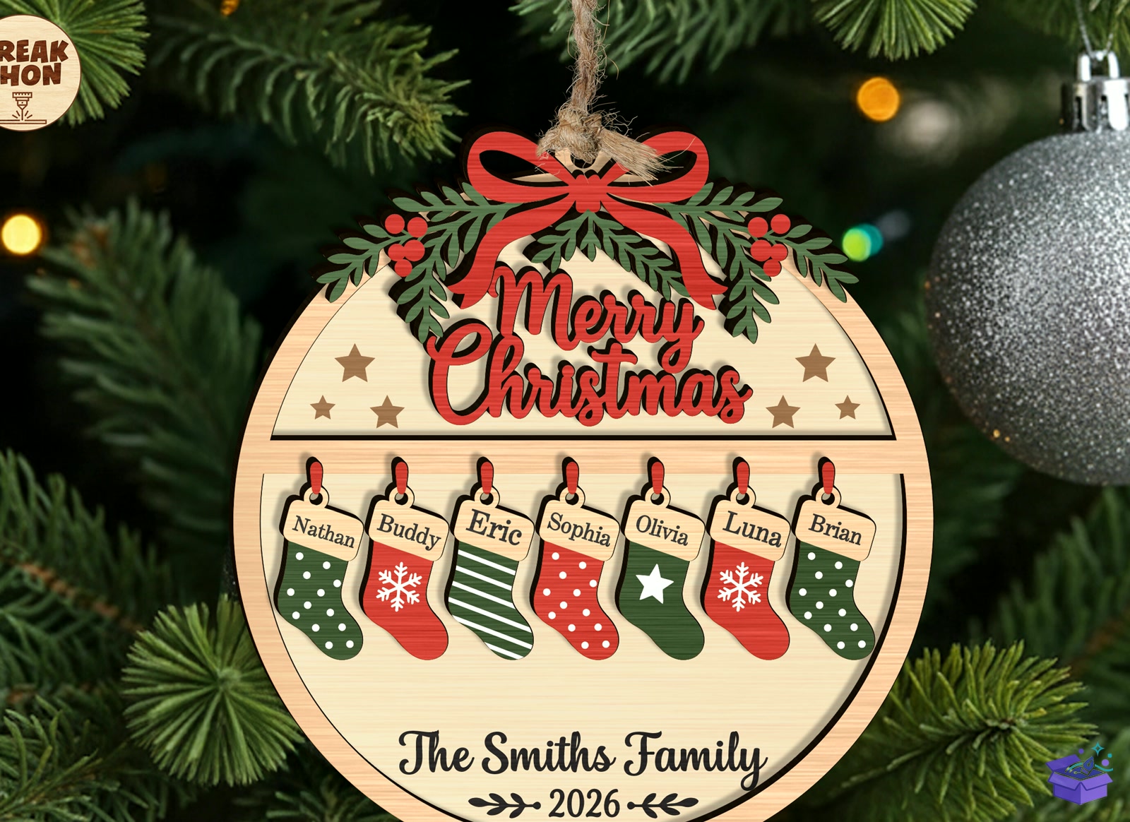 Personalized Yılbaşı Stocking Süs - Tasarım Çizim Dosyası (SVG, DXF, EPS, PNG) önizleme 2