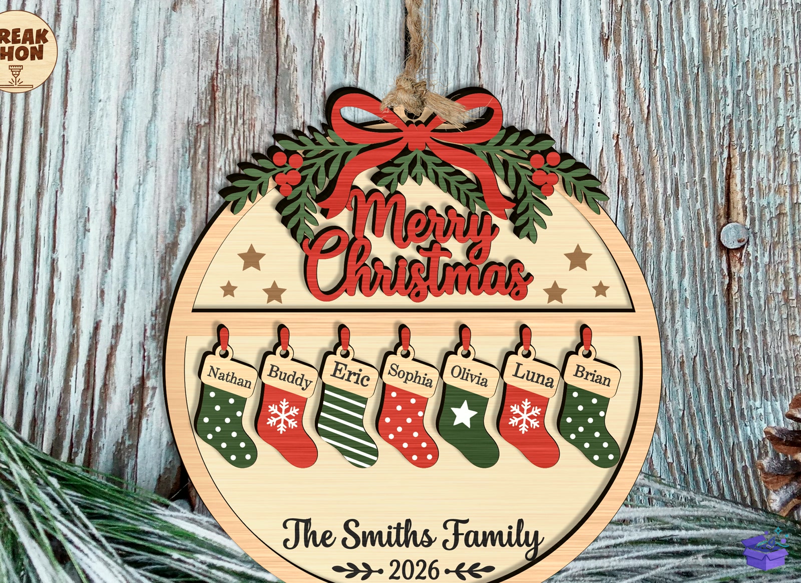 Personalized Yılbaşı Stocking Süs - Tasarım Çizim Dosyası (SVG, DXF, EPS, PNG) önizleme 3