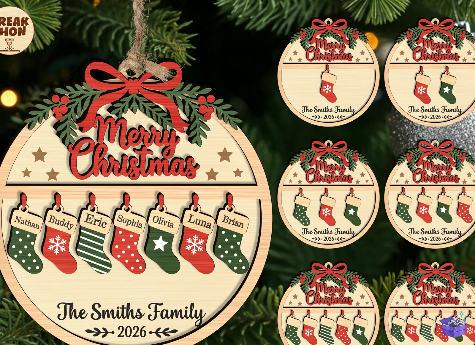 Personalized Yılbaşı Stocking Süs - Tasarım Çizim Dosyası (SVG, DXF, EPS, PNG) önizleme 4