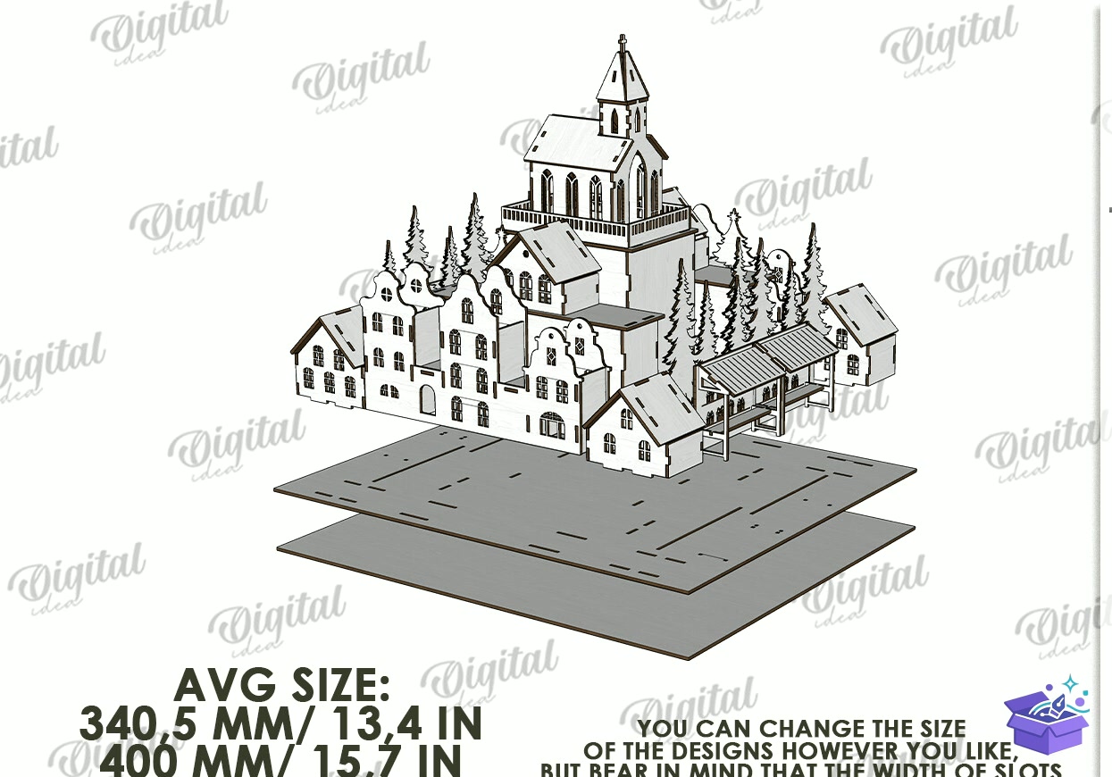 Yılbaşı Village Light Stand Lazer Kesim - Tasarım Çizim Dosyası (SVG, DXF, EPS, PNG) önizleme 2