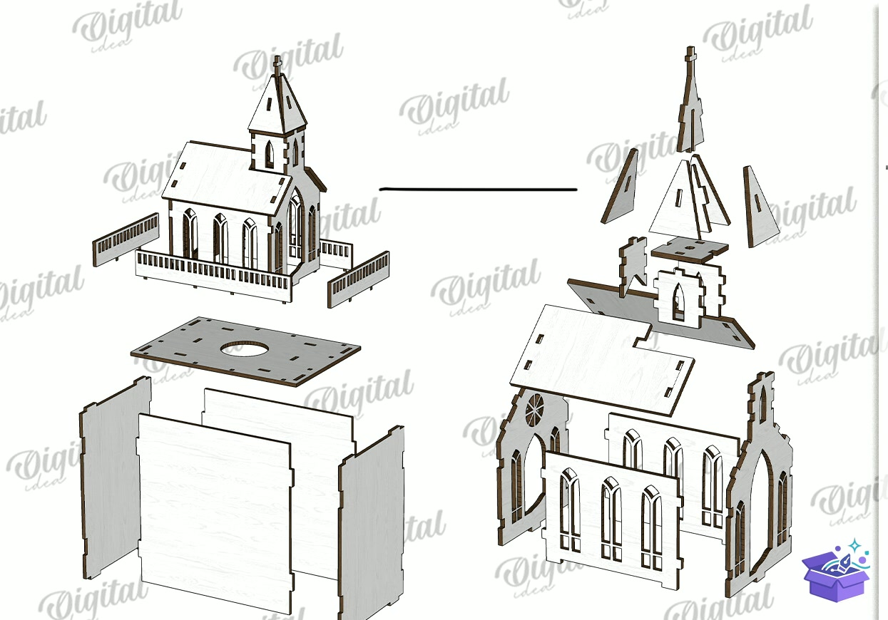 Yılbaşı Village Light Stand Lazer Kesim - Tasarım Çizim Dosyası (SVG, DXF, EPS, PNG) önizleme 5