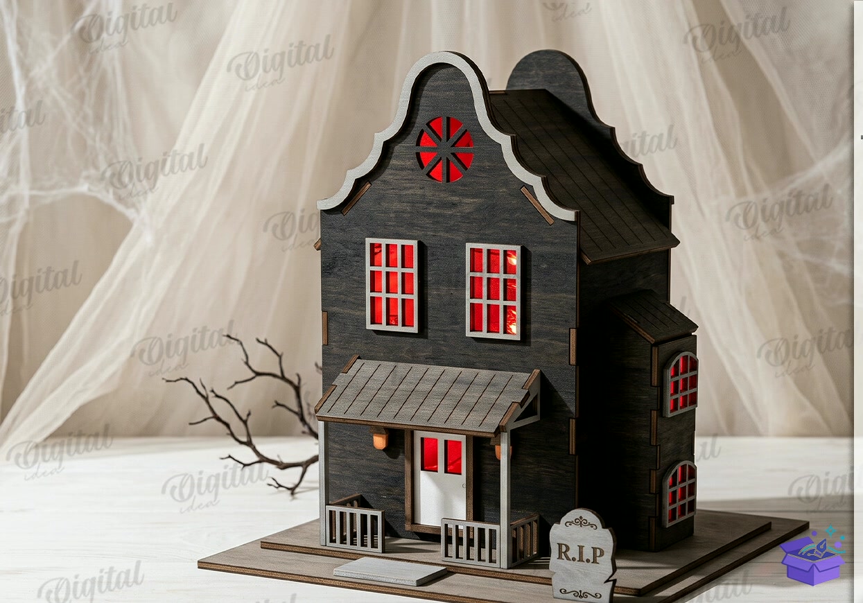 3D Cadılar Bayramı Houses Lazer Kesim - Tasarım Çizim Dosyası (SVG, DXF, EPS, PNG) önizleme 5