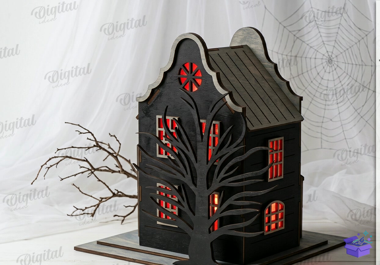 3D Cadılar Bayramı Houses Lazer Kesim - Tasarım Çizim Dosyası (SVG, DXF, EPS, PNG) önizleme 6