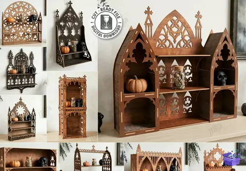 Ahşap Gothic Duvar Rafı Lazer Kesim - Tasarım Çizim Dosyası (SVG, DXF, EPS, PNG) - Lazer Kesim Dosyaları İndir (STL, 3MF, DXF)