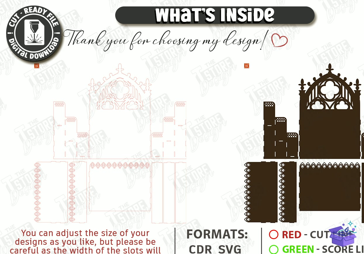 Ahşap Gothic Duvar Rafı Lazer Kesim - Tasarım Çizim Dosyası (SVG, DXF, EPS, PNG) önizleme 2