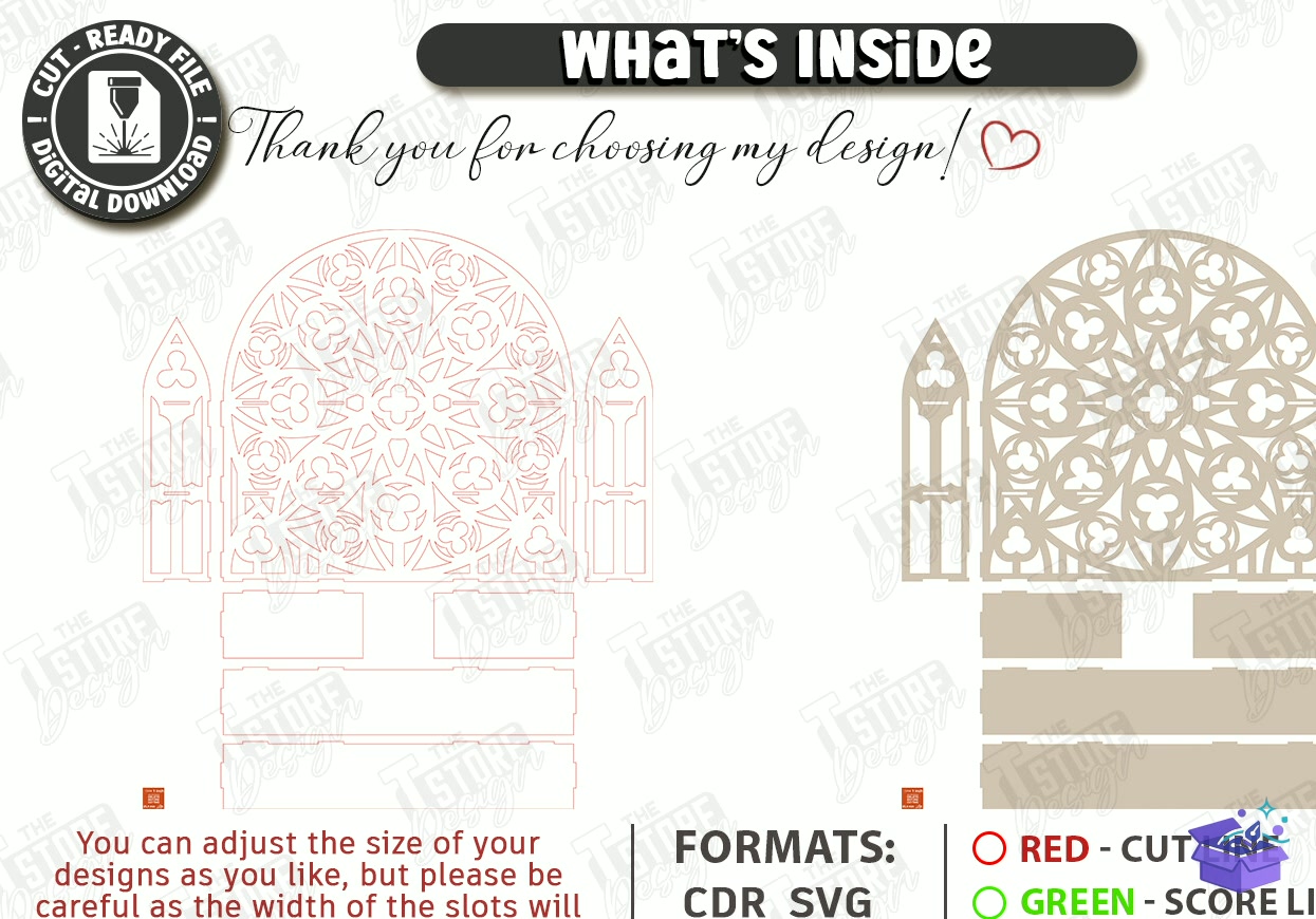 Ahşap Gothic Duvar Rafı Lazer Kesim - Tasarım Çizim Dosyası (SVG, DXF, EPS, PNG) önizleme 4