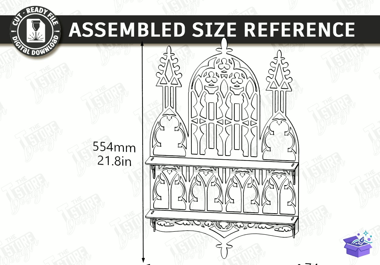 Ahşap Gothic Duvar Rafı Lazer Kesim - Tasarım Çizim Dosyası (SVG, DXF, EPS, PNG) önizleme 5