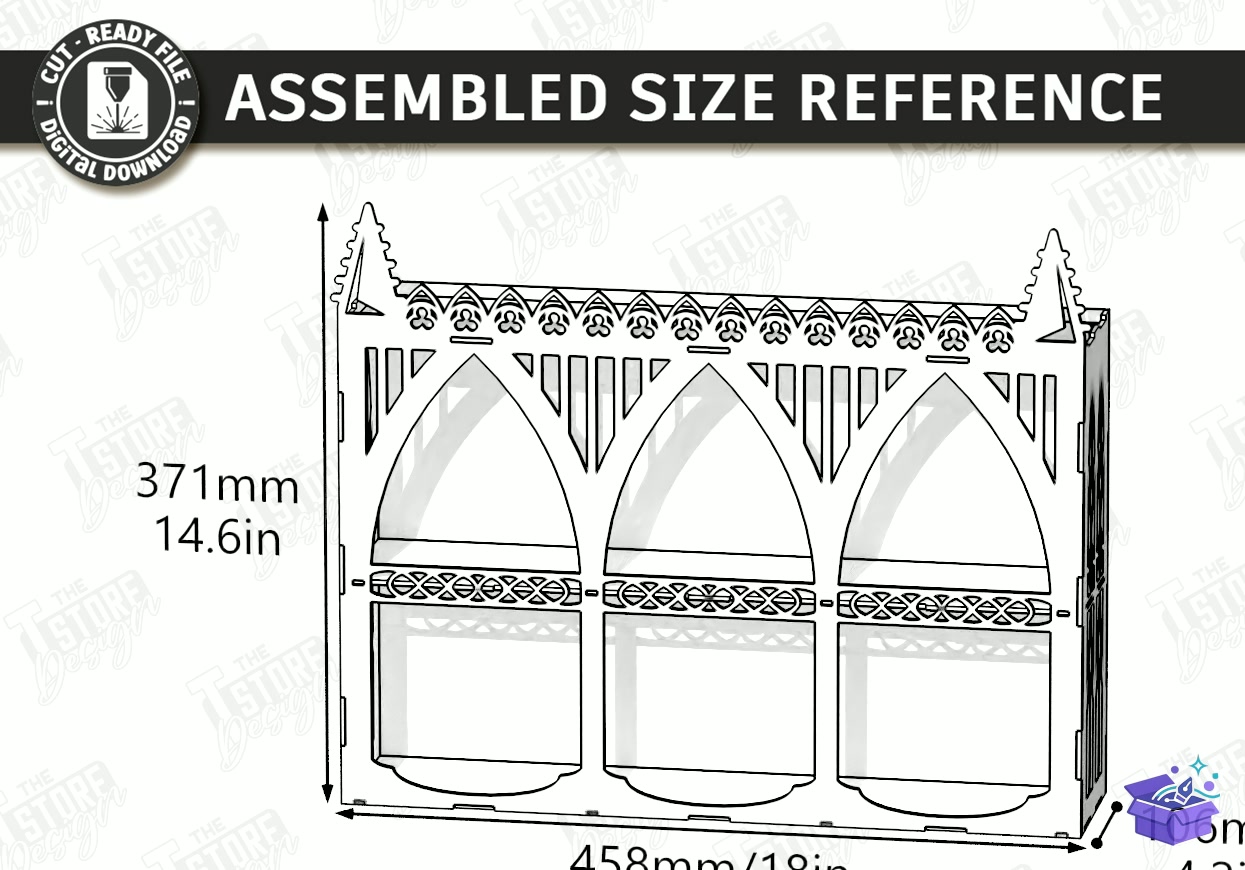 Ahşap Gothic Duvar Rafı Lazer Kesim - Tasarım Çizim Dosyası (SVG, DXF, EPS, PNG) önizleme 6