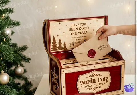 Yılbaşı Santa Letter Kutu Lazer Kesim - Tasarım Çizim Dosyası (SVG, DXF, EPS, PNG) - Lazer Kesim Dosyaları İndir (STL, 3MF, DXF)