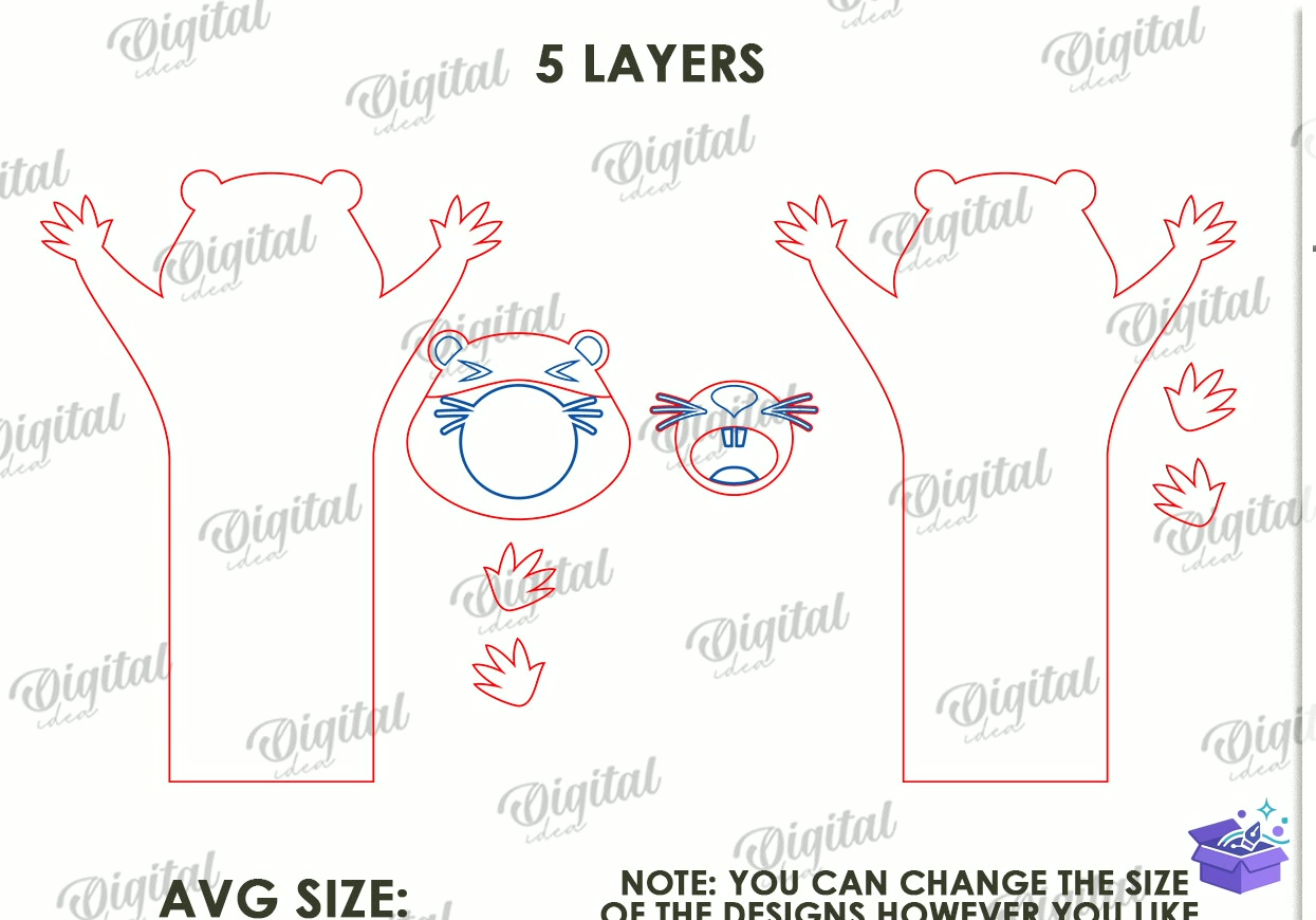 Funny Animal Kitap Ayracı Lazer Kesim - Tasarım Çizim Dosyası (SVG, DXF, EPS, PNG) önizleme 5
