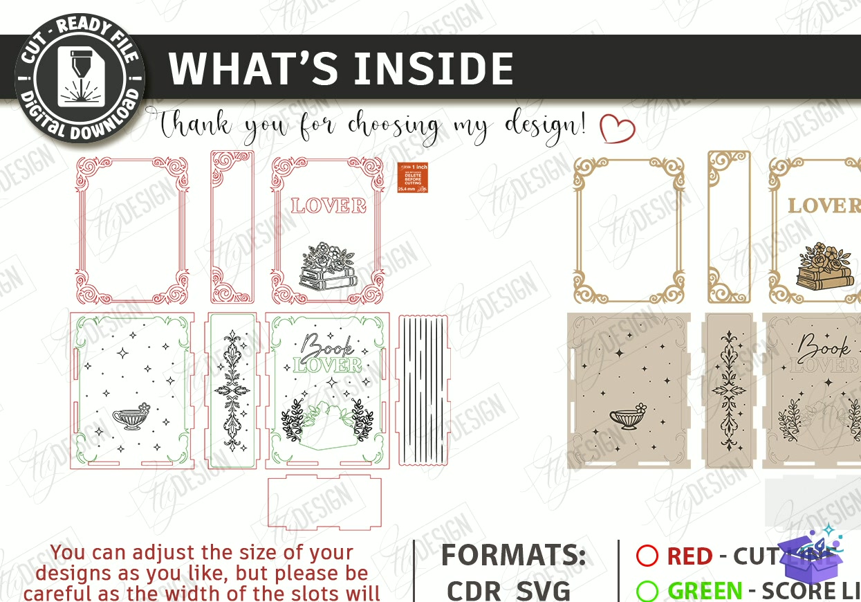 Kitap Ayracı Storage Kutu Lazer Kesim - Tasarım Çizim Dosyası (SVG, DXF, EPS, PNG) önizleme 6