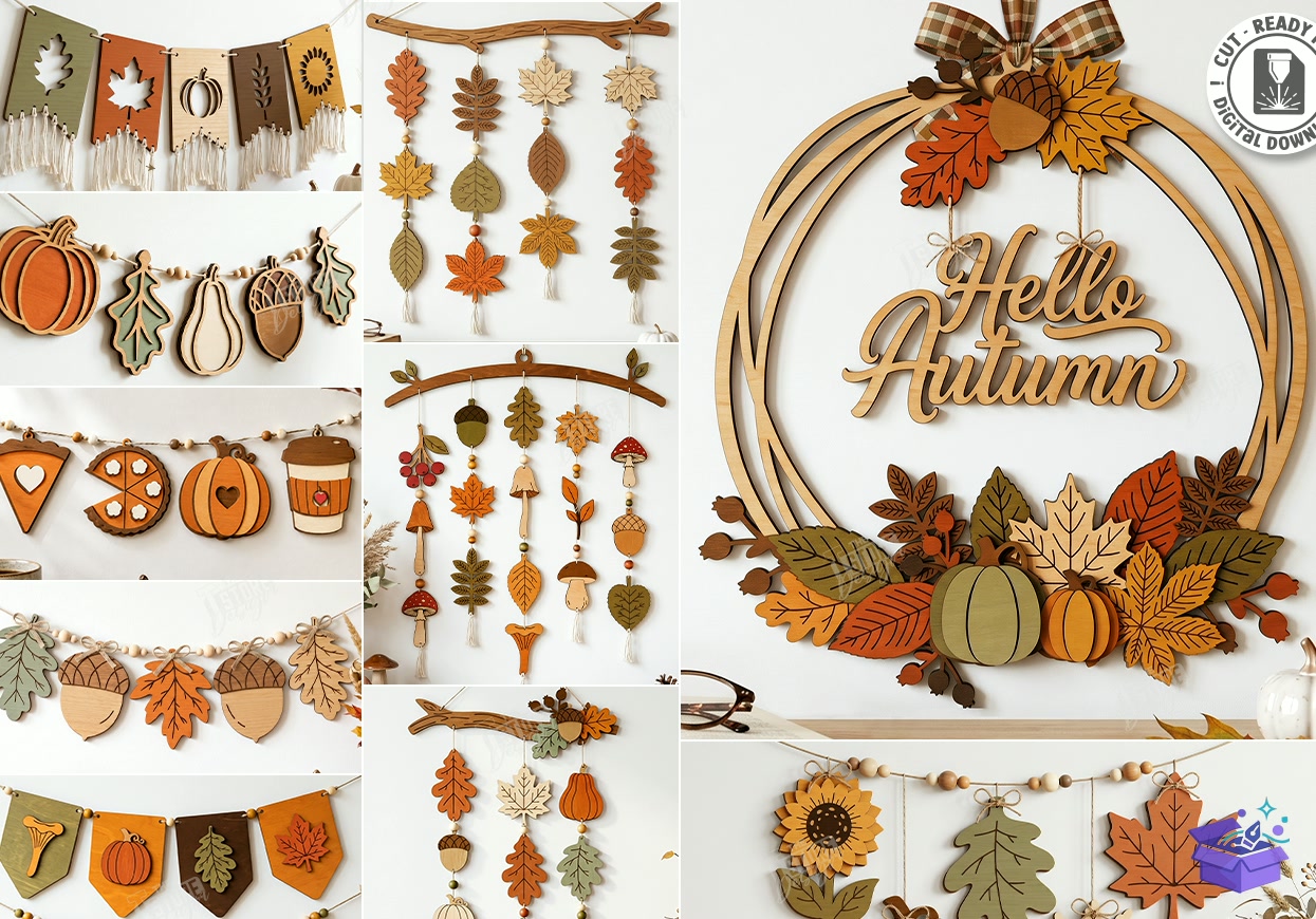 Fall Garland Lazer Kesim Autumn - Tasarım Çizim Dosyası (SVG, DXF, EPS, PNG) - Lazer Kesim Dosyaları İndir (STL, 3MF, DXF)