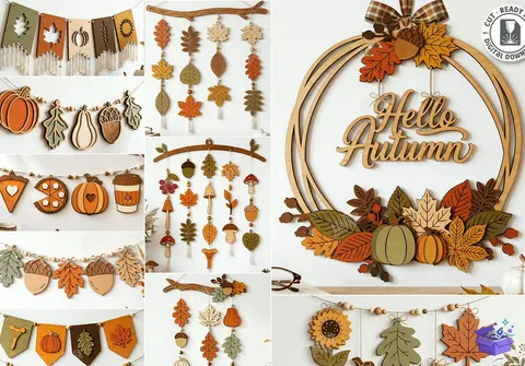 Fall Garland Lazer Kesim Autumn - Tasarım Çizim Dosyası (SVG, DXF, EPS, PNG) - Lazer Kesim Dosyaları İndir (STL, 3MF, DXF)