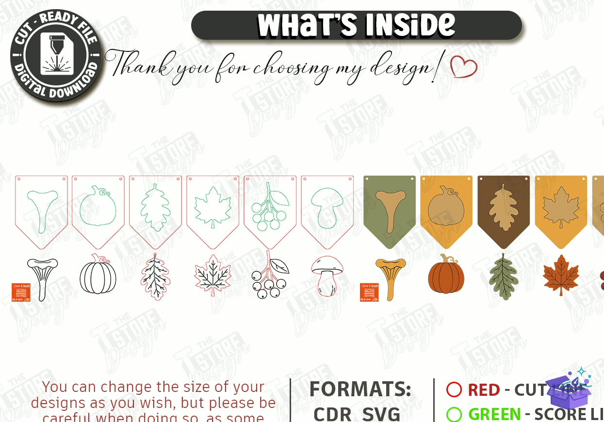 Fall Garland Lazer Kesim Autumn - Tasarım Çizim Dosyası (SVG, DXF, EPS, PNG) önizleme 6