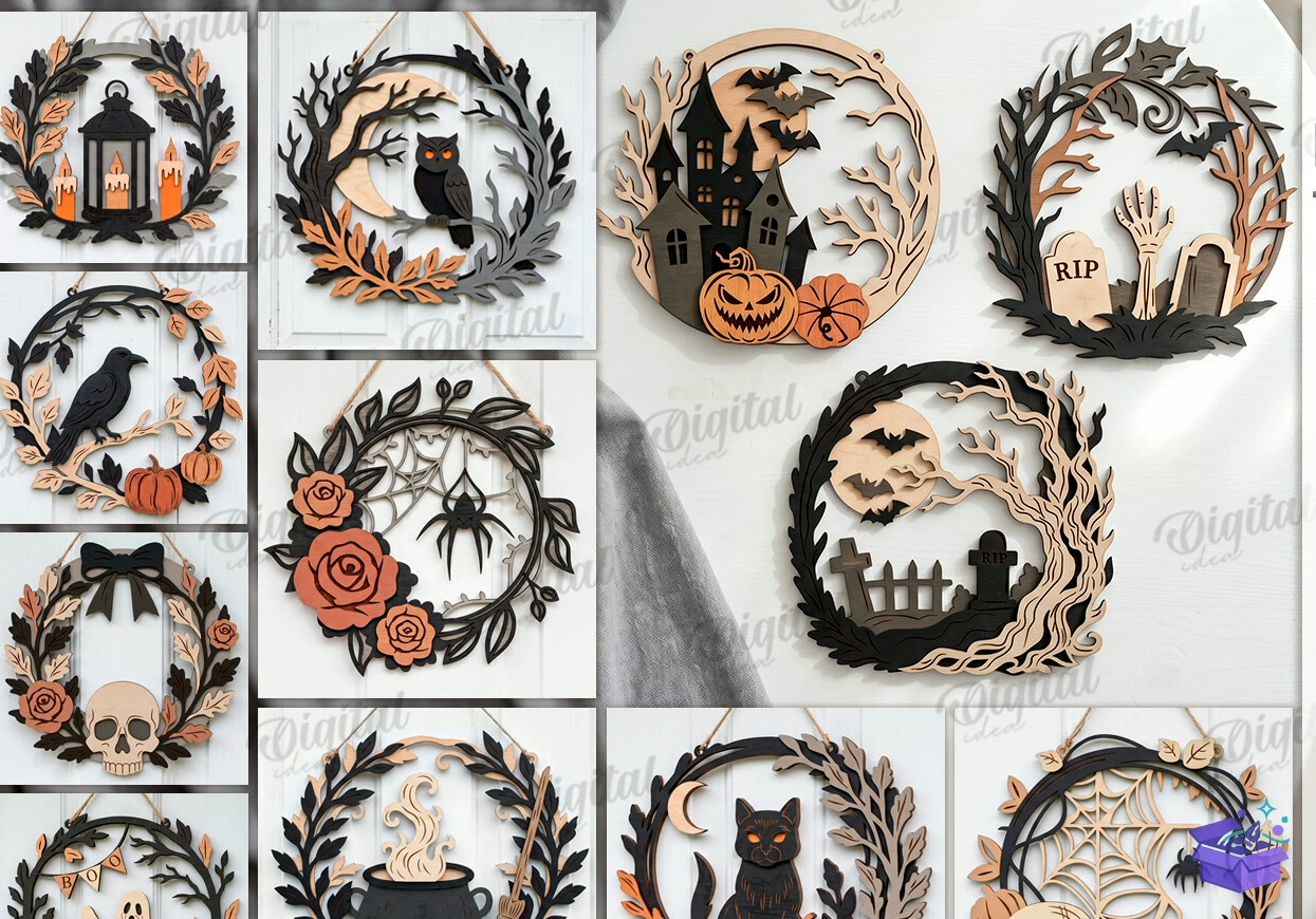 Cadılar Bayramı Wreaths Lazer Kesim - Tasarım Çizim Dosyası (SVG, DXF, EPS, PNG) - Lazer Kesim Dosyaları İndir (STL, 3MF, DXF)