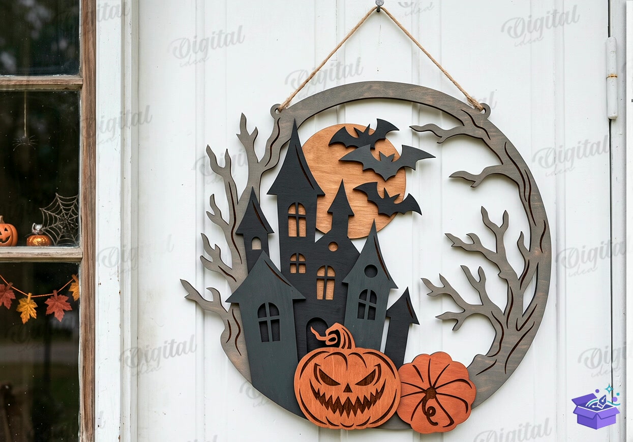 Cadılar Bayramı Wreaths Lazer Kesim - Tasarım Çizim Dosyası (SVG, DXF, EPS, PNG) önizleme 2