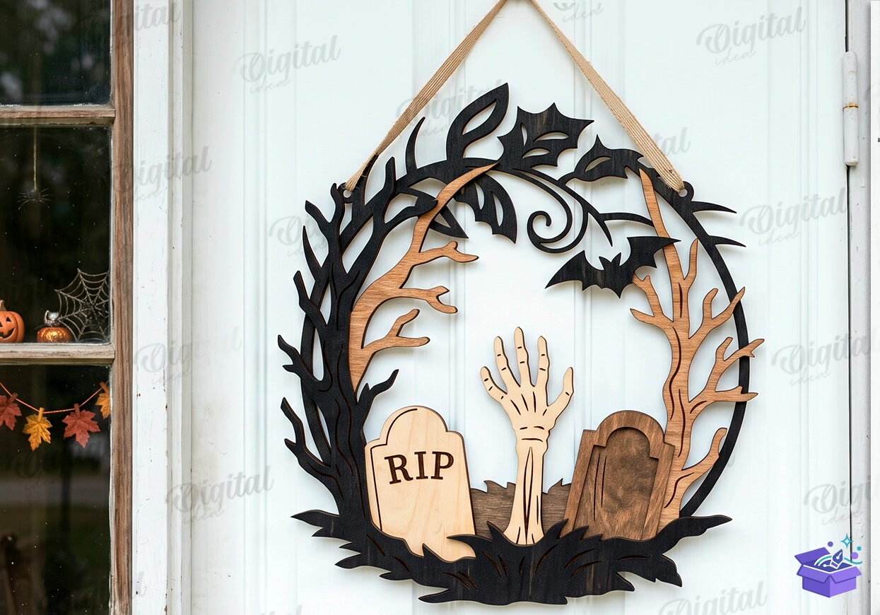 Cadılar Bayramı Wreaths Lazer Kesim - Tasarım Çizim Dosyası (SVG, DXF, EPS, PNG) önizleme 4