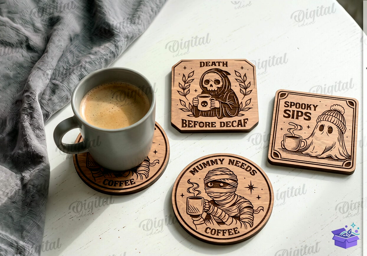 Cadılar Bayramı Bardak Altlığı Lazer Kesim - Tasarım Çizim Dosyası (SVG, DXF, EPS, PNG) önizleme 5