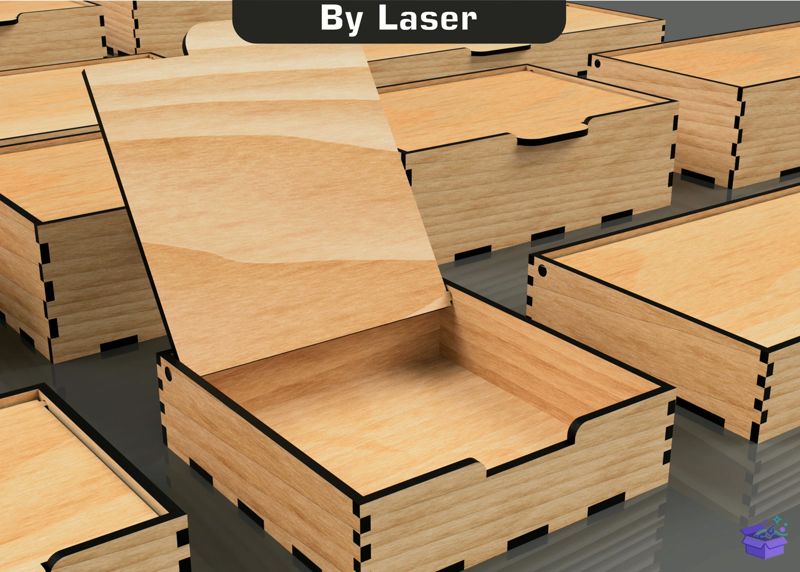 Lazer Kesim Kutu With Flip Up Lid 16 Size - Tasarım Çizim Dosyası (SVG, DXF, EPS, PNG) önizleme 5