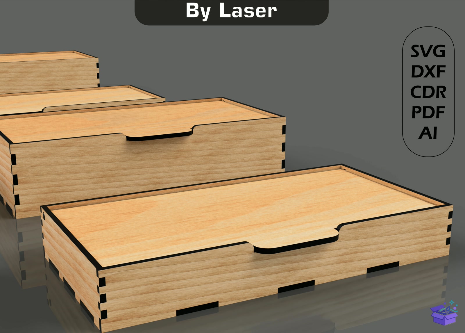 Lazer Kesim Kutu With Flip Up Lid 16 Size - Tasarım Çizim Dosyası (SVG, DXF, EPS, PNG) önizleme 6