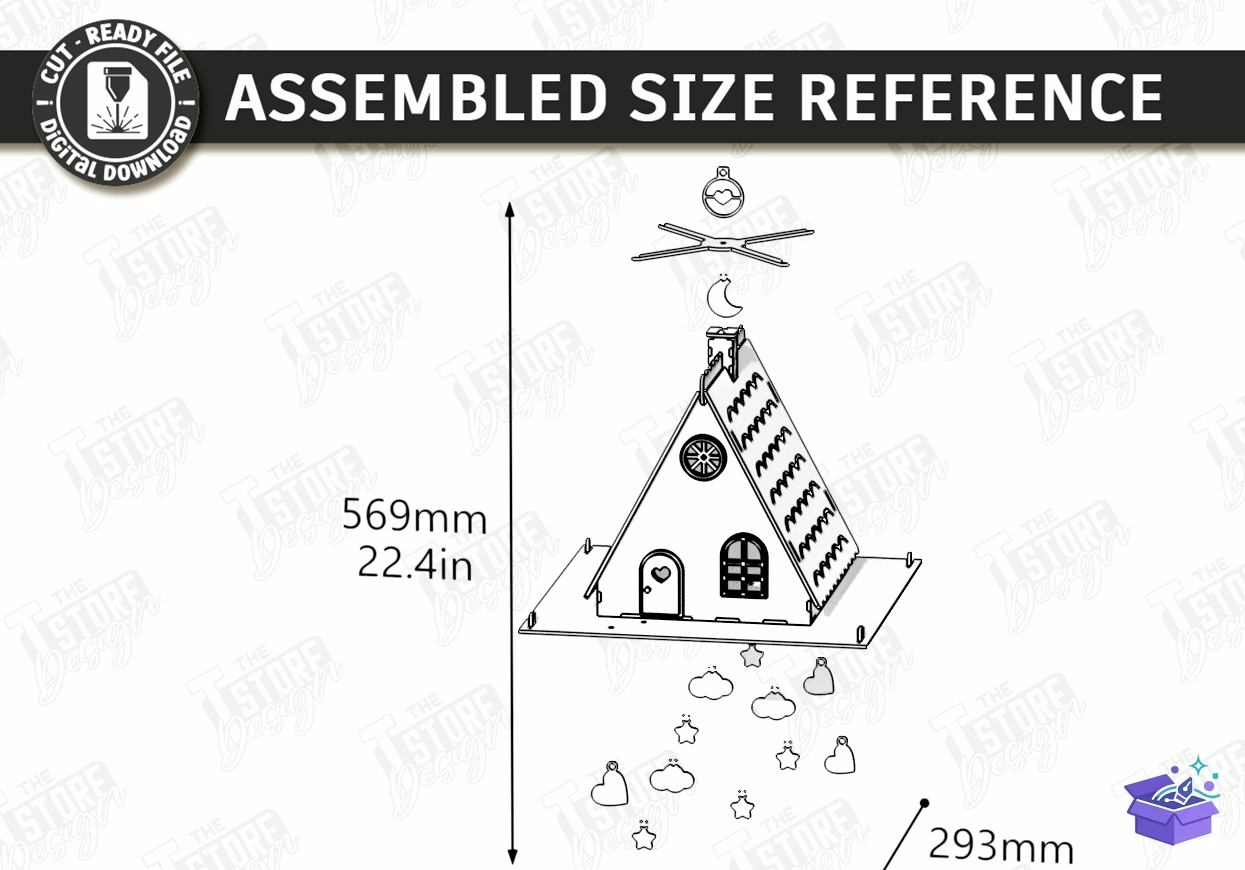 House İn Clouds Mobile Lazer Kesim - Tasarım Çizim Dosyası (SVG, DXF, EPS, PNG) önizleme 4