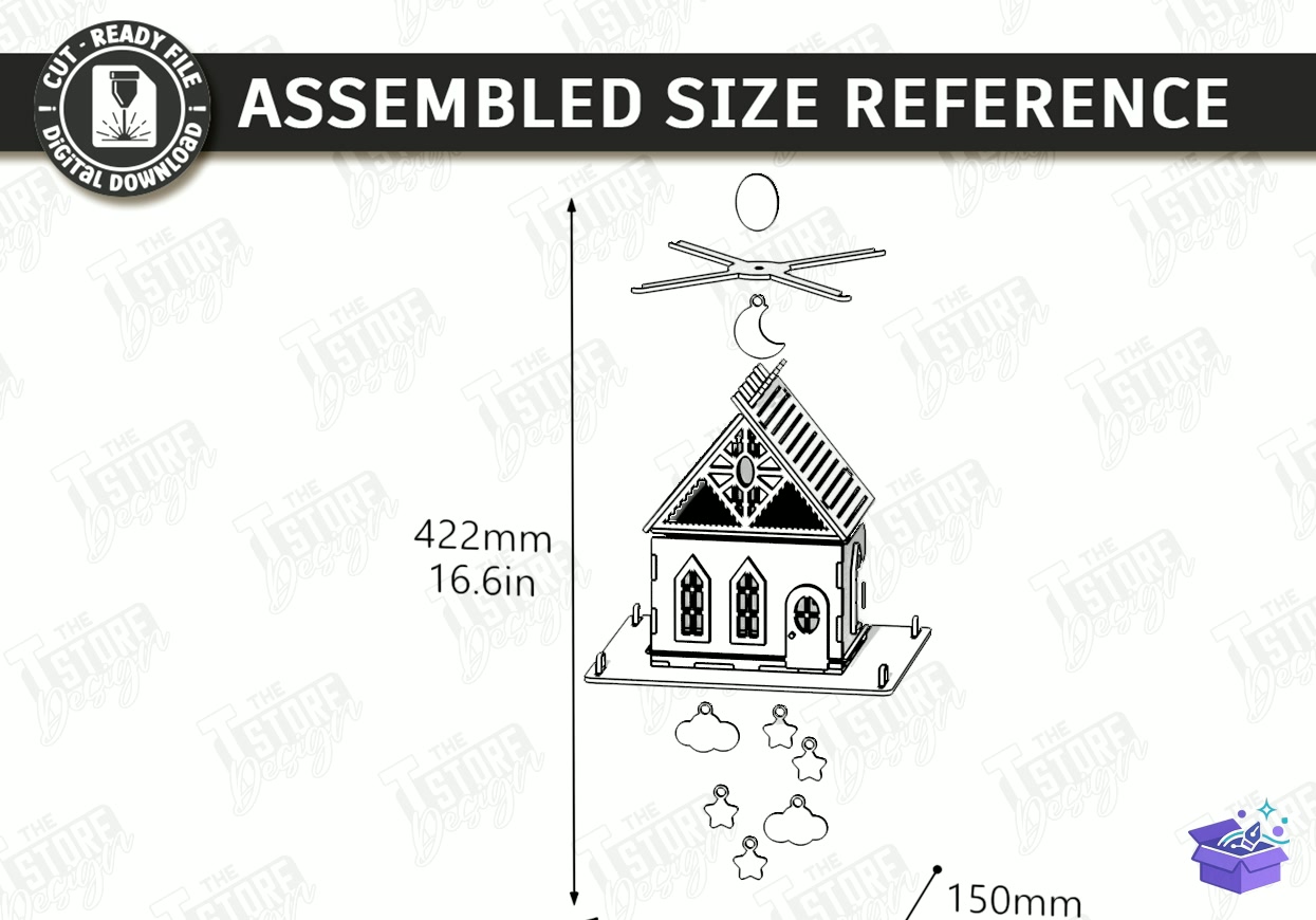 House İn Clouds Mobile Lazer Kesim - Tasarım Çizim Dosyası (SVG, DXF, EPS, PNG) önizleme 5
