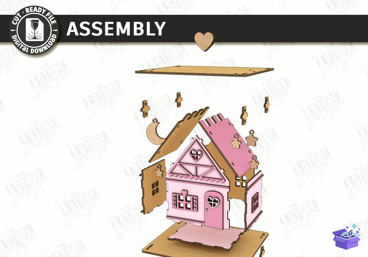 House İn Clouds Mobile Lazer Kesim - Tasarım Çizim Dosyası (SVG, DXF, EPS, PNG) önizleme 6