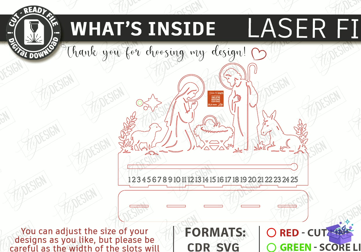 Nativity Yılbaşı Countdown Lazer Kesim - Tasarım Çizim Dosyası (SVG, DXF, EPS, PNG) önizleme 3