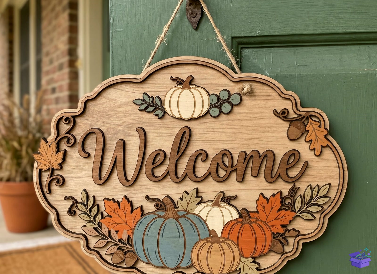 🍂 Rustic Pumpkin Hoşgeldiniz Tabelası - Tasarım Çizim Dosyası (SVG, DXF, EPS, PNG) önizleme 3