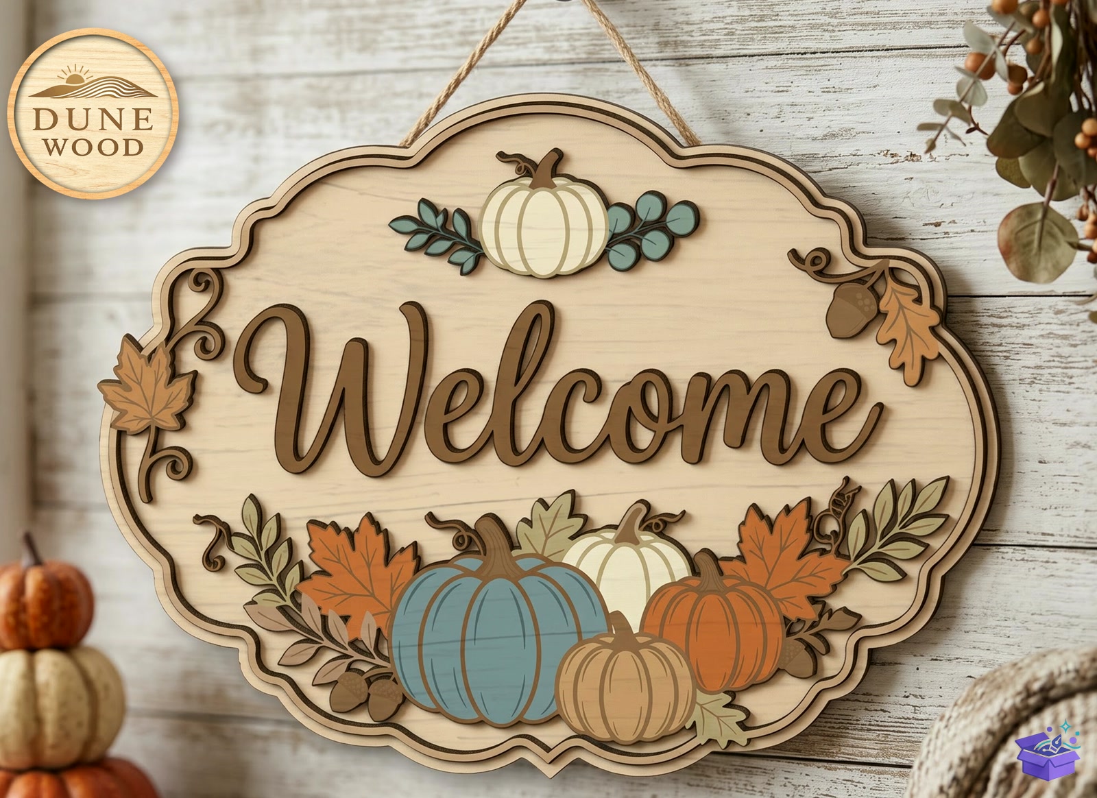 🍂 Rustic Pumpkin Hoşgeldiniz Tabelası - Tasarım Çizim Dosyası (SVG, DXF, EPS, PNG) önizleme 5