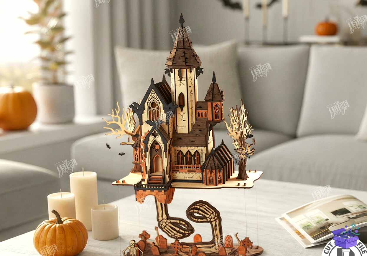 3D Cadılar Bayramı Flying Castle Lazer Kesim - Tasarım Çizim Dosyası (SVG, DXF, EPS, PNG) - Lazer Kesim Dosyaları İndir (STL, 3MF, DXF)