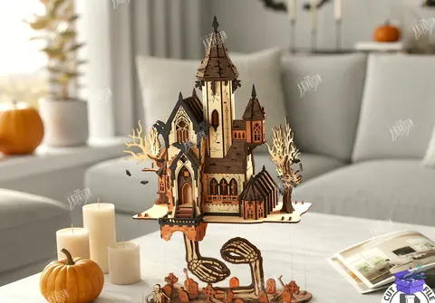 3D Cadılar Bayramı Flying Castle Lazer Kesim - Tasarım Çizim Dosyası (SVG, DXF, EPS, PNG) - Lazer Kesim Dosyaları İndir (STL, 3MF, DXF)