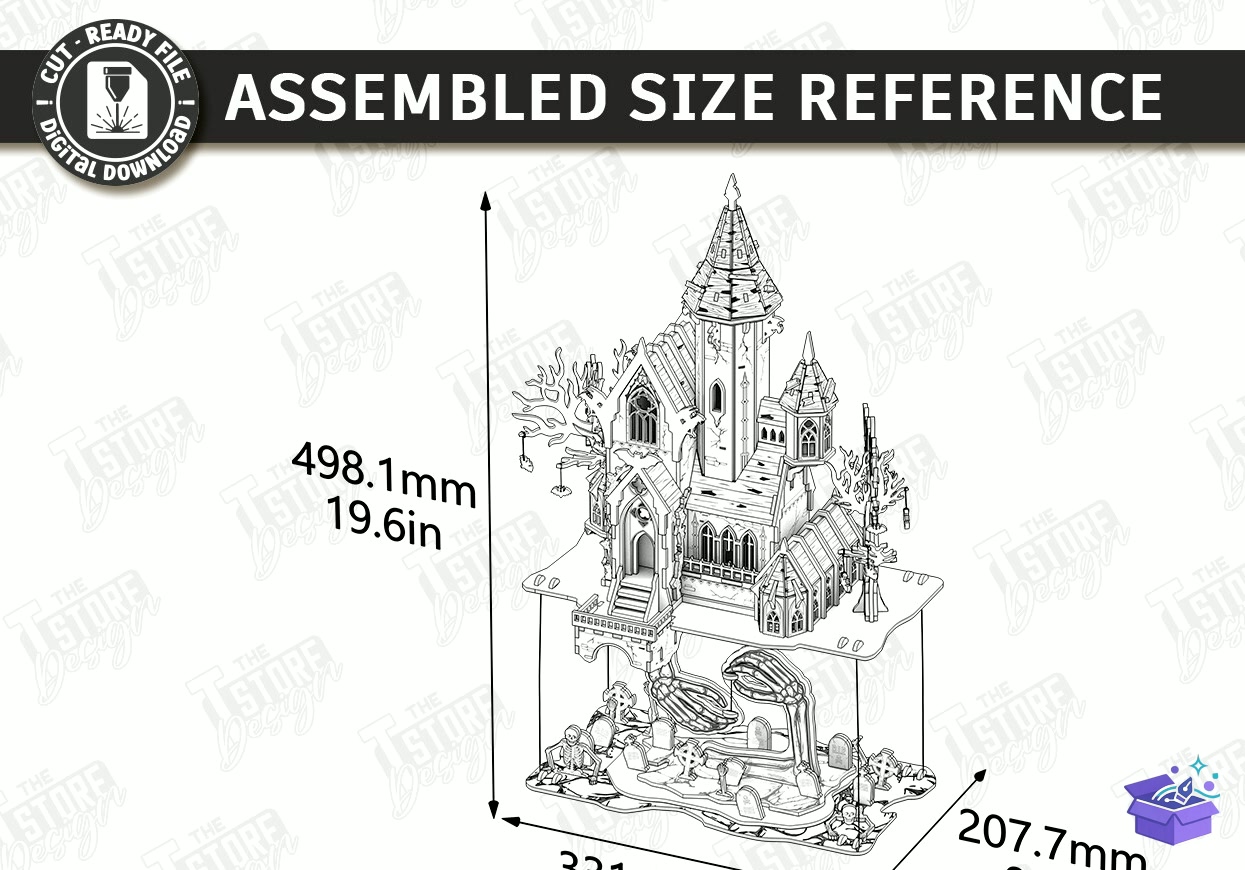 3D Cadılar Bayramı Flying Castle Lazer Kesim - Tasarım Çizim Dosyası (SVG, DXF, EPS, PNG) önizleme 2