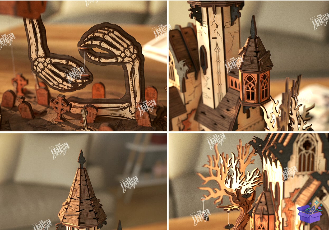 3D Cadılar Bayramı Flying Castle Lazer Kesim - Tasarım Çizim Dosyası (SVG, DXF, EPS, PNG) önizleme 4