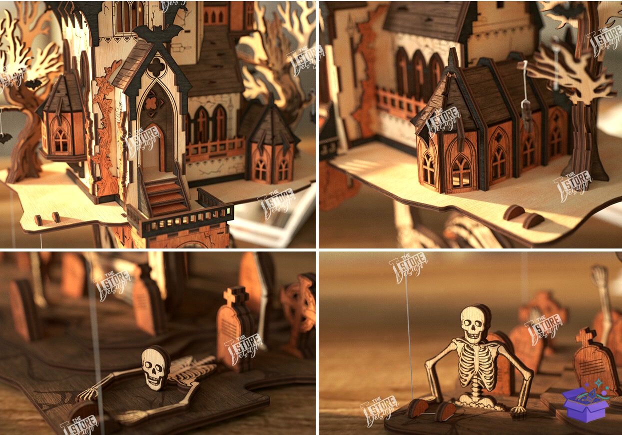 3D Cadılar Bayramı Flying Castle Lazer Kesim - Tasarım Çizim Dosyası (SVG, DXF, EPS, PNG) önizleme 5