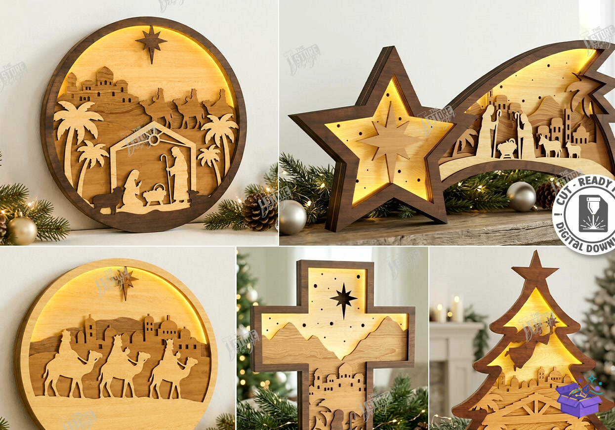 Nativity Light Kutu Lazer Kesim CNC - Tasarım Çizim Dosyası (SVG, DXF, EPS, PNG) - Lazer Kesim Dosyaları İndir (STL, 3MF, DXF)