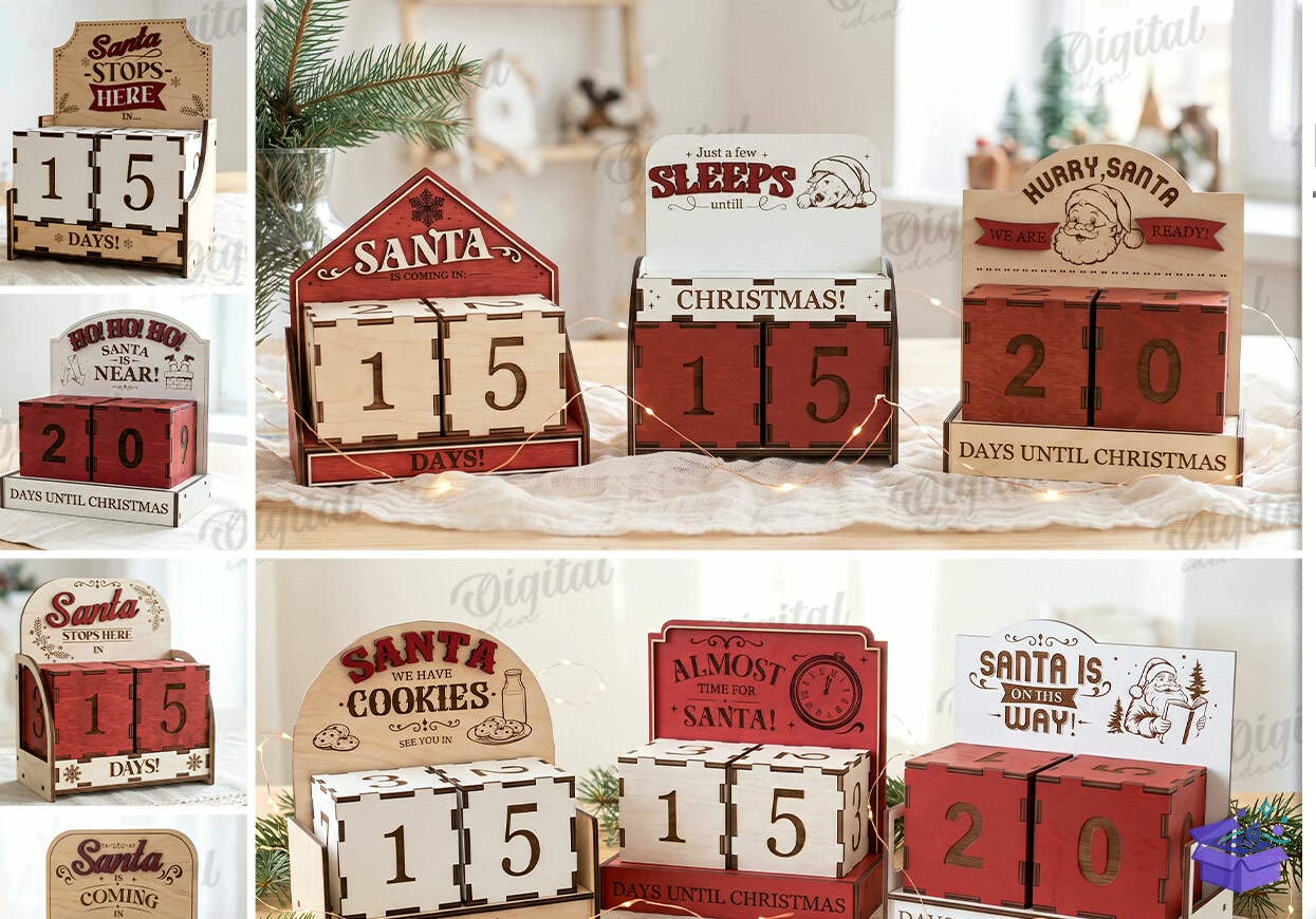 Yılbaşı Countdown Calendars - Tasarım Çizim Dosyası (SVG, DXF, EPS, PNG) - Lazer Kesim Dosyaları İndir (STL, 3MF, DXF)
