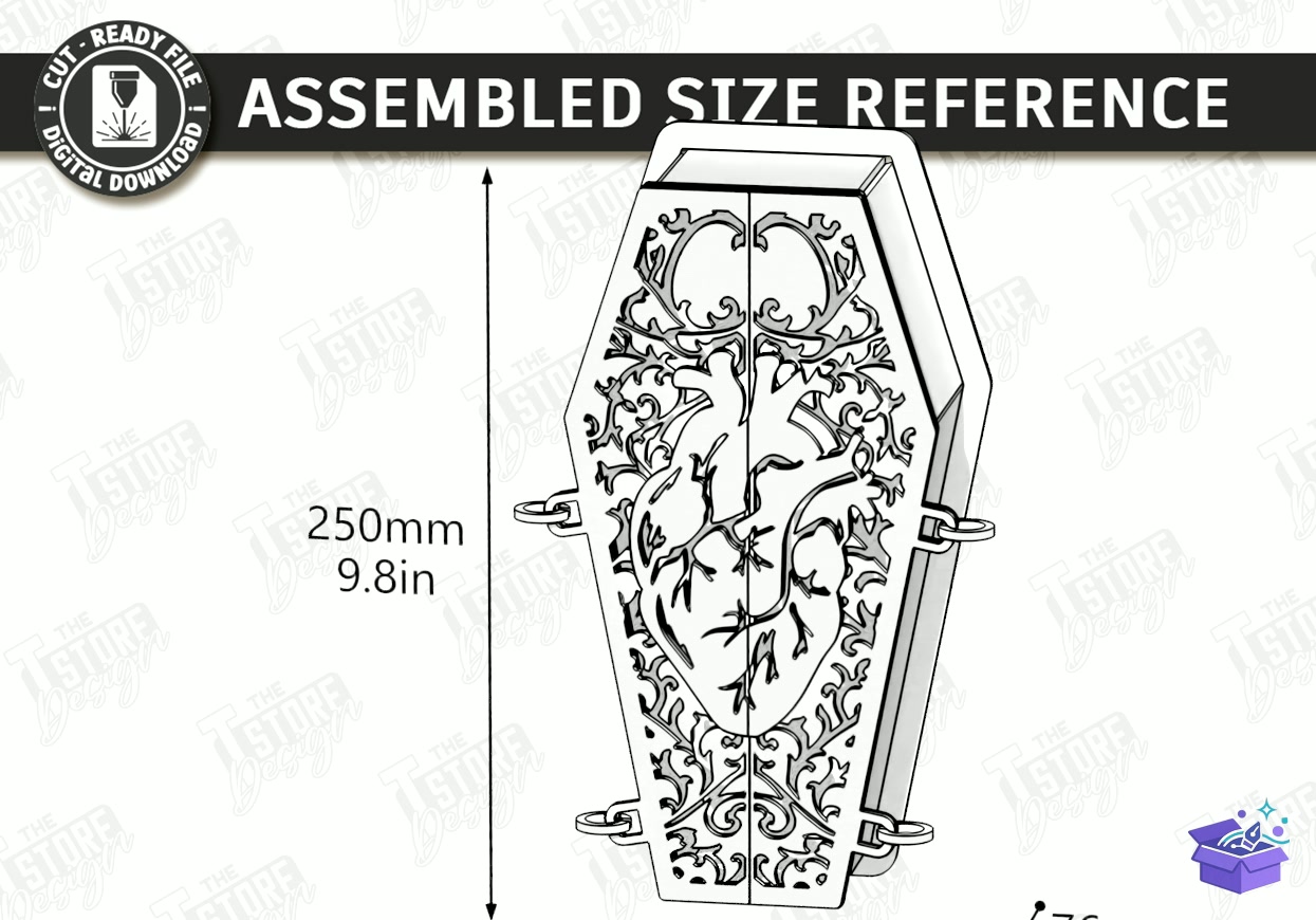 Cadılar Bayramı Coffin Candy Kutu Lazer Kesim - Tasarım Çizim Dosyası (SVG, DXF, EPS, PNG) önizleme 5