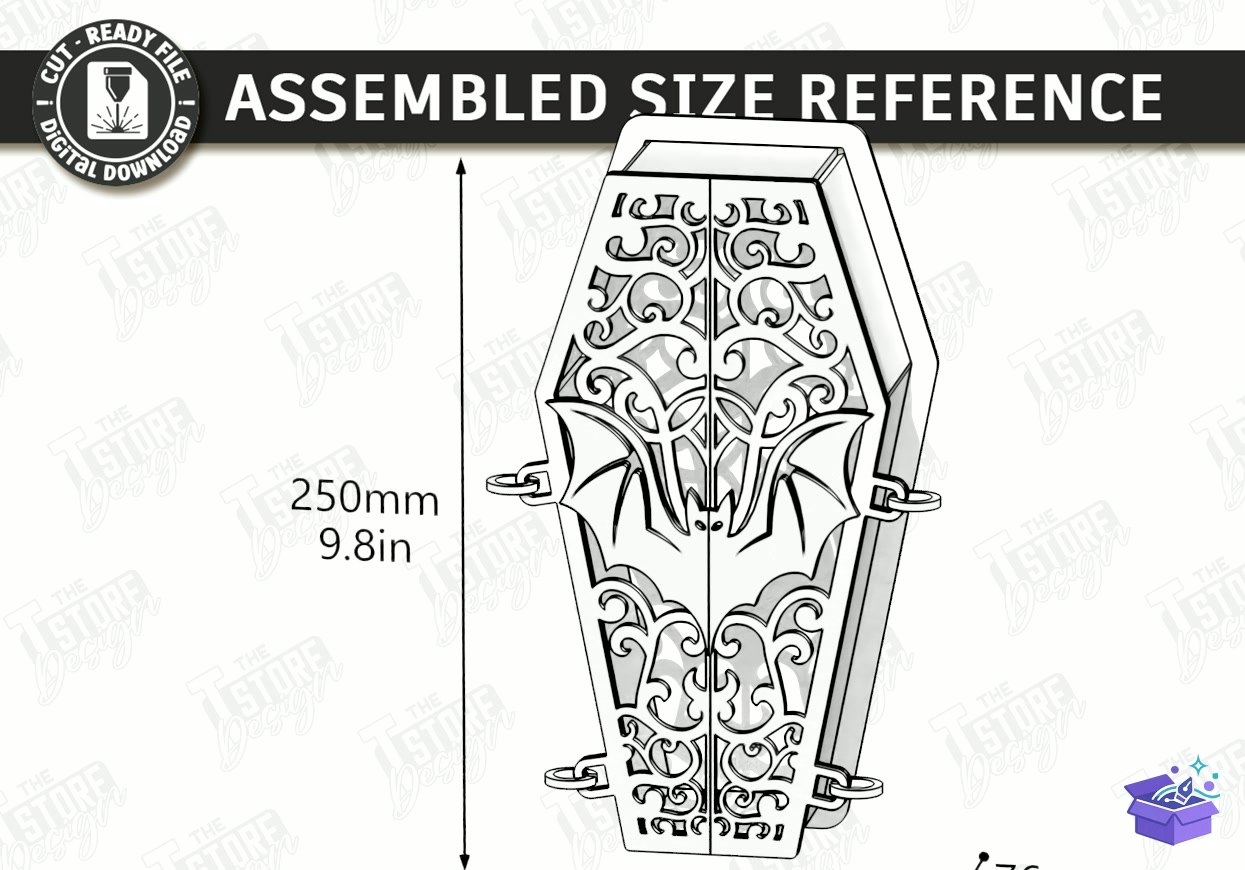 Cadılar Bayramı Coffin Candy Kutu Lazer Kesim - Tasarım Çizim Dosyası (SVG, DXF, EPS, PNG) önizleme 6
