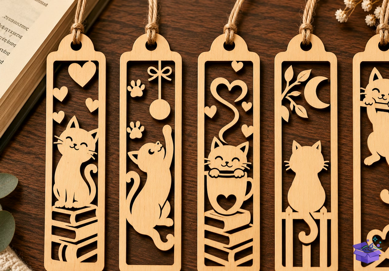 Funny Kedi Kitap Ayracı Laser SVG - Tasarım Çizim Dosyası (SVG, DXF, EPS, PNG) - Lazer Kesim Dosyaları İndir (DXF, SVG, EPS)