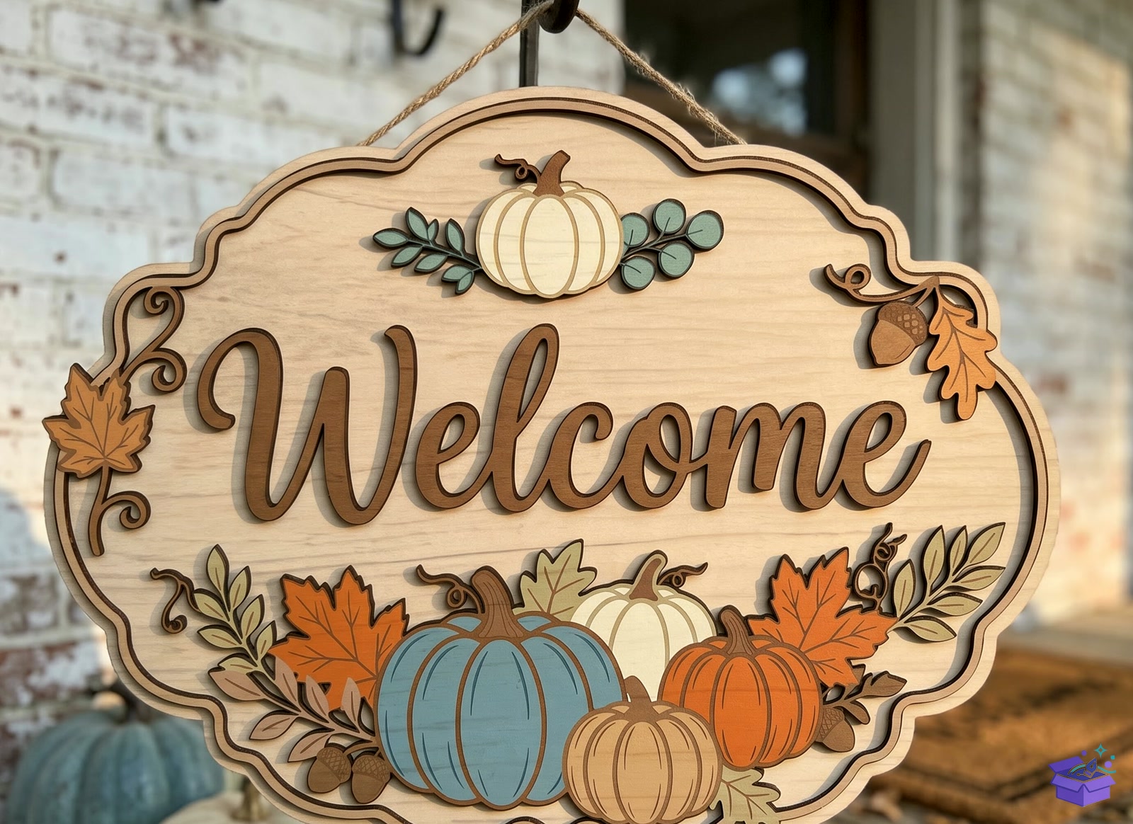 🍂 Rustic Pumpkin Hoşgeldiniz Tabelası - Tasarım Çizim Dosyası (SVG, DXF, EPS, PNG) önizleme 2