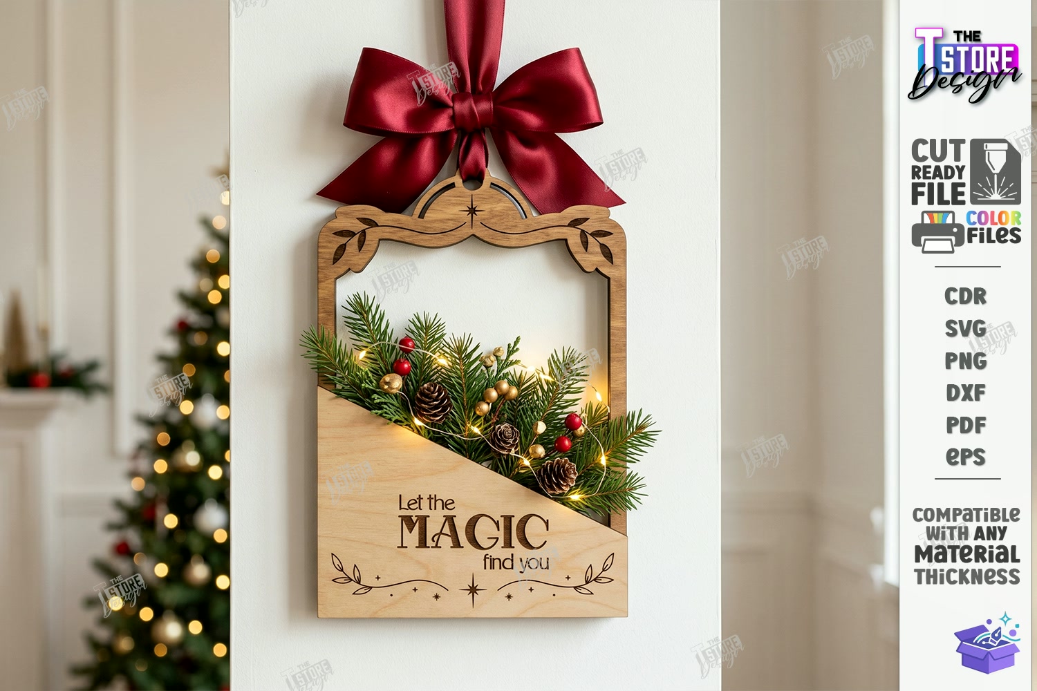 Yılbaşı Duvar Dekoru Lazer Kesim Xmas - Tasarım Çizim Dosyası (SVG, DXF, EPS, PNG) önizleme 2