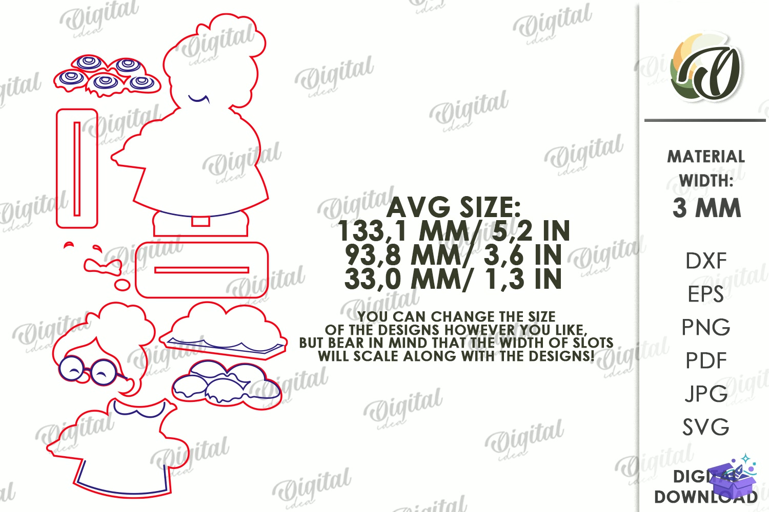 Yılbaşı Mutfak Characters - Tasarım Çizim Dosyası (SVG, DXF, EPS, PNG) önizleme 3